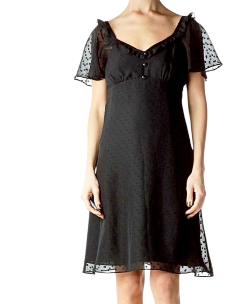 Alice Temperley Black Chiffon Flutter Midi Dress Sz.5
